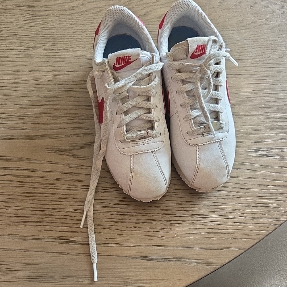 Nike White Sneakers with Red Swoosh